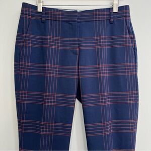 Tory Sport Yarn-Dyed Wool Twill Pants Giant Plaid Size 4 Navy Blue Red